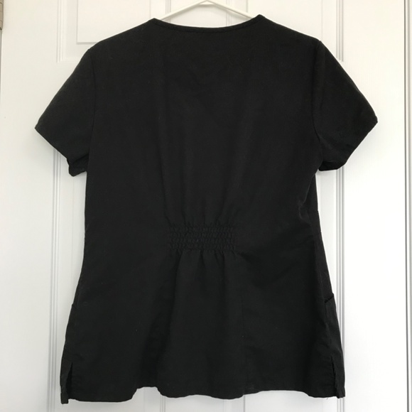 Grey's Anatomy Scrub Top Black L Front Pockets Half Button Waist Accent - Picture 7 of 16